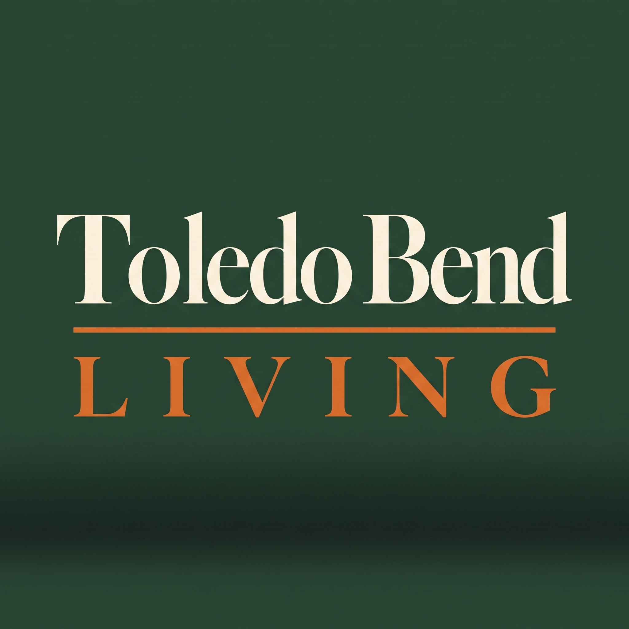Toledo Bend Living wordmark, Concept B, recolored cream on green